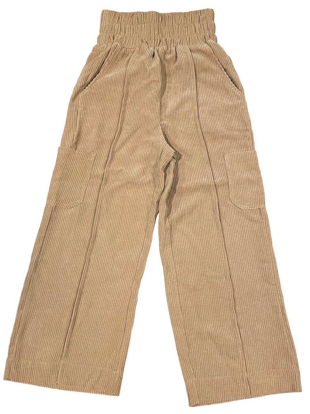 New In Corduroy Pants Womens Small Tan Beige Wide Leg Cargo Paperbag High Waist
